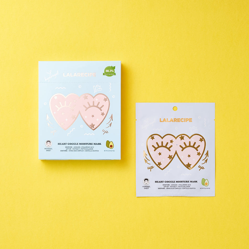Masque yeux hydratant avec packaging et sachet soin hydratation peau