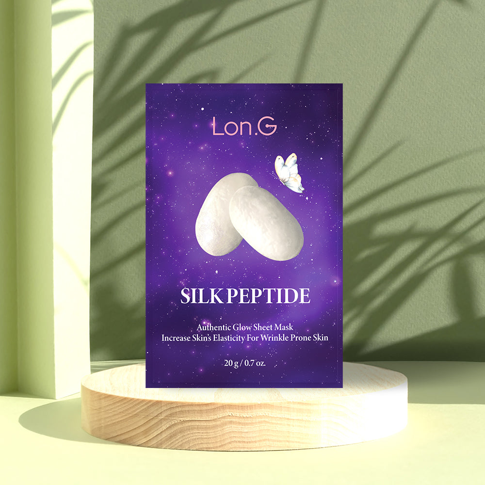 Masque visage Silk Peptide Lon.G sur socle, soin anti-âge pour améliorer l’élasticité de la peau
