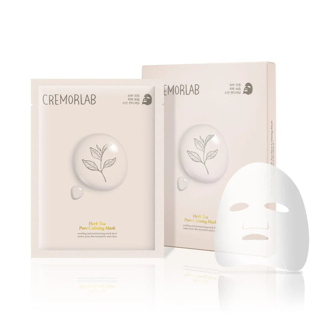 Masque visage Cremorlab Herb Tea Pure Calming avec masque tissu apaisant et packaging