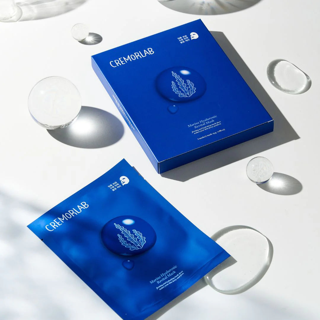 Coffret masque visage Cremorlab Marine Hyaluronic avec masque tissu hydratant et packaging