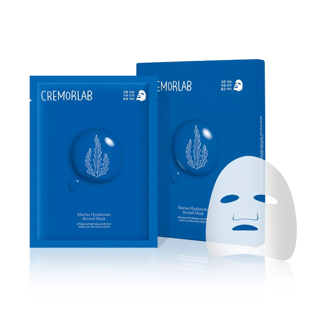 Masque visage Cremorlab Marine Hyaluronic avec masque tissu hydratant et emballage