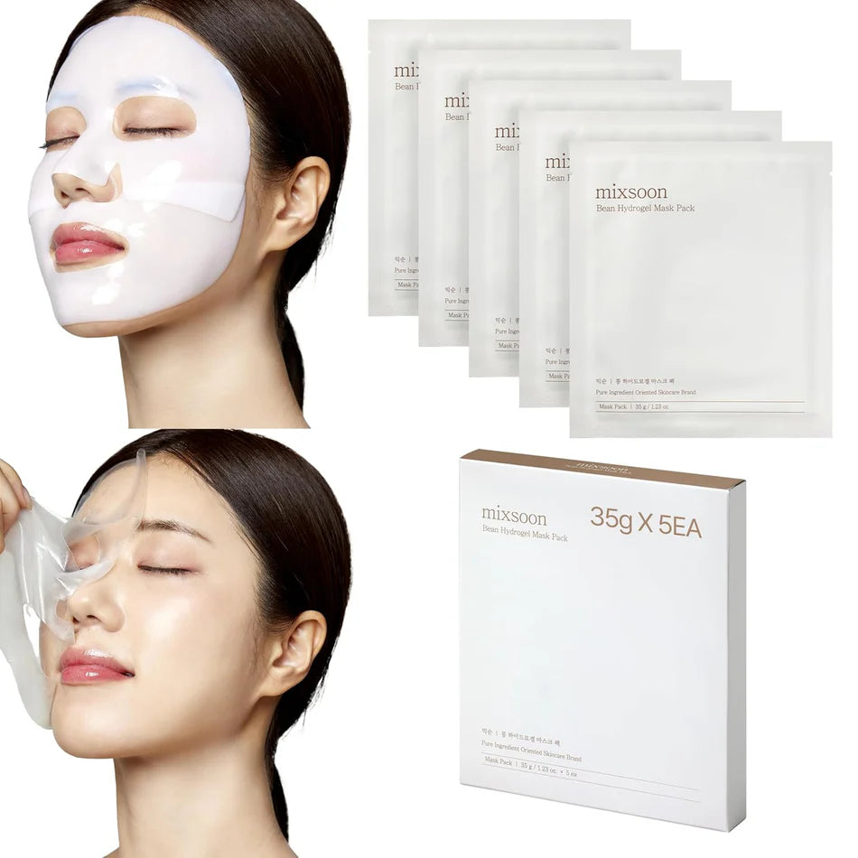 Femme appliquant un masque visage Mixsoon Master avec pack de masques tissu hydratants et réparateurs